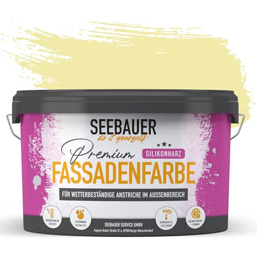 SEEBAUER diy Silikonharz-Fassadenfarbe Gelb 5L für Außen (No. 457 Lemon Soda) Selbstreinigende Fassadenfarbe mit Lotuseffekt - Geeignet für Putz, Mauerwerk und Beton von SEEBAUER diy