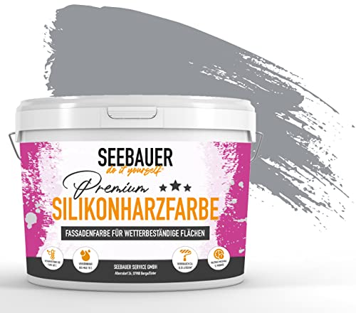 SEEBAUER diy Silikonharz-Fassadenfarbe Grau 5L für Außen (No. 218 Grey Stone) Selbstreinigende Fassadenfarbe mit Lotuseffekt - Geeignet für Putz, Mauerwerk und Beton von SEEBAUER diy