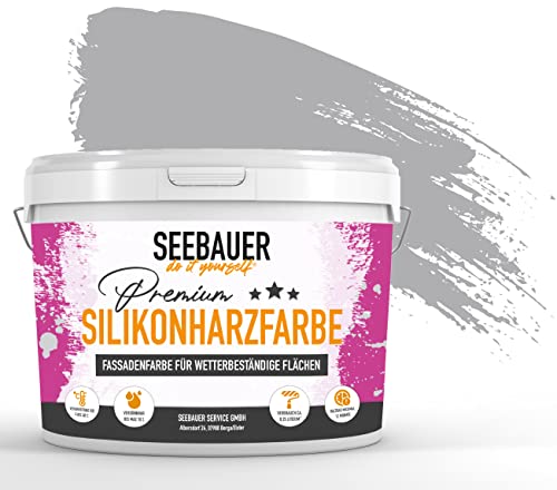 SEEBAUER diy® Silikonharzfarbe Grau Fassadenfarbe (No. 220 Grey Stone 2,5 Liter) Selbstreinigend mit Lotuseffekt von SEEBAUER diy