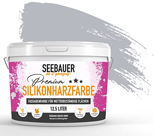 SEEBAUER diy® Silikonharzfarbe Grau Fassadenfarbe (No. 221 Smoky Pebble 12,5 Liter) Selbstreinigend mit Lotuseffekt von SEEBAUER diy