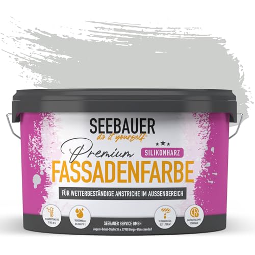 SEEBAUER diy Silikonharz-Fassadenfarbe Grau 5L für Außen (No. 222 Grey Stone) Selbstreinigende Fassadenfarbe mit Lotuseffekt - Geeignet für Putz, Mauerwerk und Beton von SEEBAUER diy