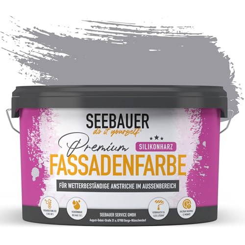 SEEBAUER diy Silikonharz-Fassadenfarbe Grau 5L für Außen (No. 227 Fossil Sense) Selbstreinigende Fassadenfarbe mit Lotuseffekt - Geeignet für Putz, Mauerwerk und Beton von SEEBAUER diy