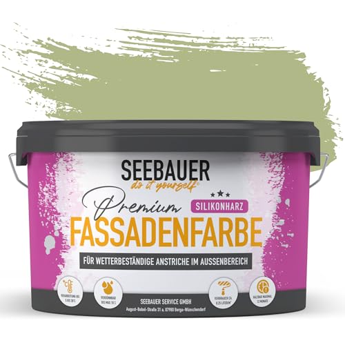 SEEBAUER diy Silikonharz-Fassadenfarbe Grün 10L für Außen (No. 712 Mystic Bamboo) Selbstreinigende Fassadenfarbe mit Lotuseffekt - Geeignet für Putz, Mauerwerk und Beton von SEEBAUER diy