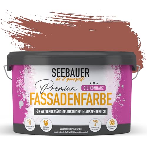 SEEBAUER diy Silikonharz-Fassadenfarbe Rot 10L für Außen (No. 318 Rose Hip) Selbstreinigende Fassadenfarbe mit Lotuseffekt - Geeignet für Putz, Mauerwerk und Beton von SEEBAUER diy