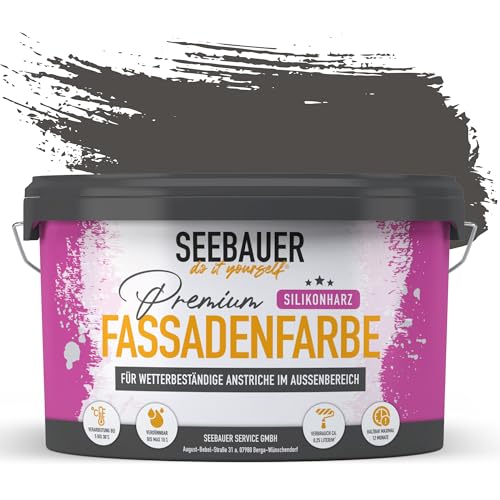 SEEBAUER diy Silikonharz-Fassadenfarbe Schwarz 2,5L für Außen (No. 102 Black Pearl) Selbstreinigende Fassadenfarbe mit Lotuseffekt - Geeignet für Putz, Mauerwerk und Beton von SEEBAUER diy