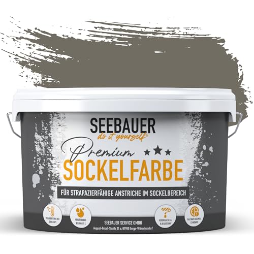 SEEBAUER diy Sockelfarbe Grau 5L für Außen (No. 200 Smooth Grey) Rissfüllende Spezialfarbe für Fassade, Sockel und Dach - Geeignet für Putz, Mauerwerk und Beton von SEEBAUER diy