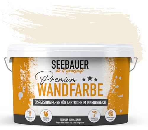 SEEBAUER diy® Wandfarbe Beige für Innen (No. 435 Vanilla Cream 5,0 Liter) Edelmatte Gelbtöne hohe Deckkraft von SEEBAUER diy