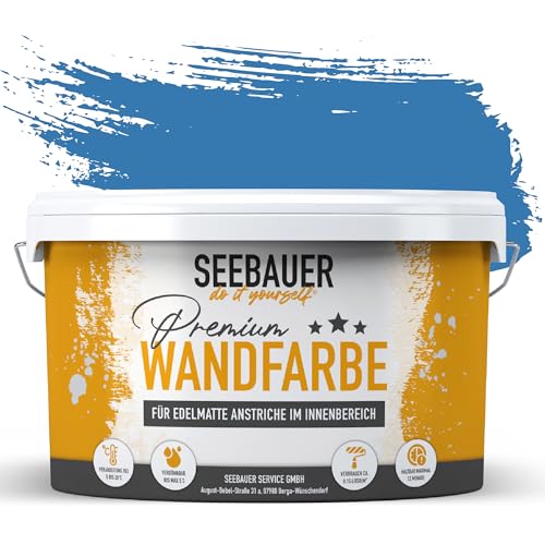 SEEBAUER diy Wandfarbe Blau 2,5L für Innen (No. 806 Cloudless Sky) Edelmatte dunkelblaue Innenfarbe - Blautöne sehr hohe Deckkraft - Matt, Abwaschbar und Tropffrei von SEEBAUER diy