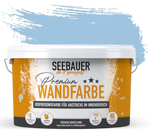 SEEBAUER diy® Wandfarbe Blau für Innen (No. 811 Cloudless Sky 12,5 Liter) Edelmatte Blautöne hohe Deckkraft von SEEBAUER diy