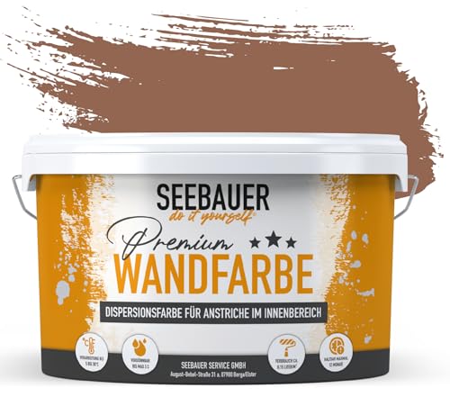 SEEBAUER diy® Wandfarbe Braun für Innen (No. 601 Chestnut Tree 5,0 Liter) Edelmatte Brauntöne hohe Deckkraft von SEEBAUER diy