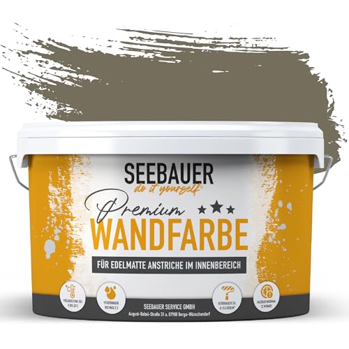 SEEBAUER diy Wandfarbe Braun 5L für Innen (No. 660 Khaki Fruit) Edelmatte dunkelbraune Innenfarbe - Brauntöne sehr hohe Deckkraft - Matt, Abwaschbar und Tropffrei von SEEBAUER diy
