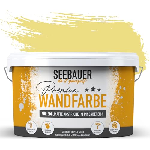 SEEBAUER diy Wandfarbe Gelb 2,5L für Innen (No. 453 Sun Flower) Edelmatte sonnengelbe Innenfarbe - Gelbtöne sehr hohe Deckkraft - Matt, Abwaschbar und Tropffrei von SEEBAUER diy