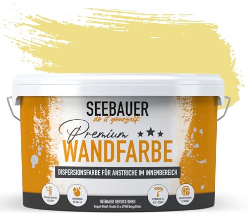 SEEBAUER diy® Wandfarbe Gelb für Innen (No. 453 Sun Flower 2,5 Liter) Edelmatte Gelbtöne hohe Deckkraft von SEEBAUER diy