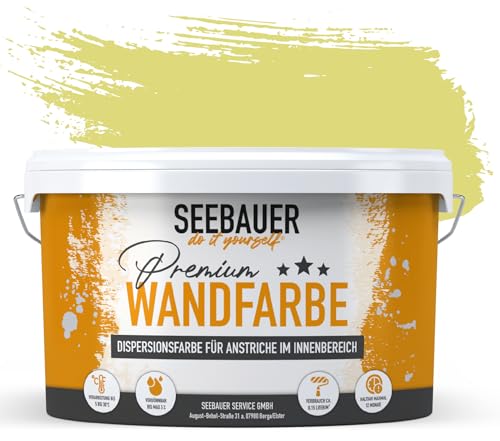 SEEBAUER diy® Wandfarbe Gelb für Innen (No. 455 Lemon Soda 5,0 Liter) Edelmatte Gelbtöne hohe Deckkraft von SEEBAUER diy