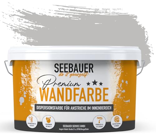 SEEBAUER diy® Wandfarbe Grau für Innen (No. 234 Misty Moor 12,5 Liter) Edelmatte Grautöne hohe Deckkraft von SEEBAUER diy