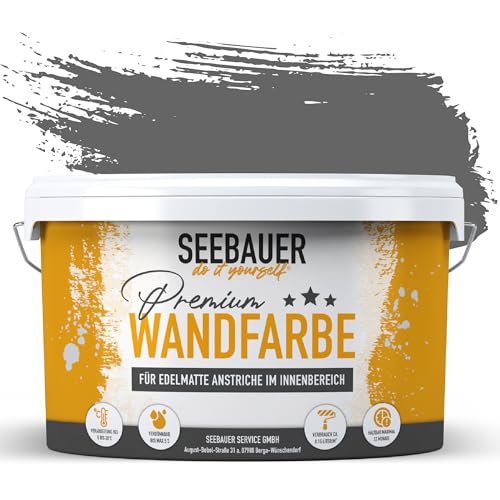 SEEBAUER diy Wandfarbe Grau 5L für Innen (No. 236 Graphite Grey) Edelmatte dunkelgraue Innenfarbe - Grautöne sehr hohe Deckkraft - Matt, Abwaschbar und Tropffrei von SEEBAUER diy