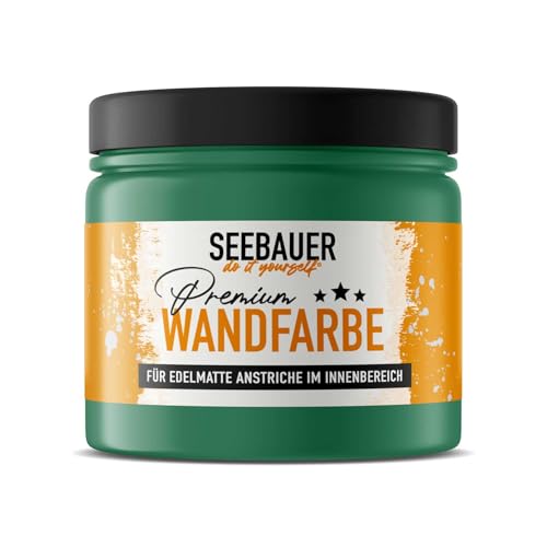 SEEBAUER diy Wandfarbe Grün 300ML für Innen (No. 749 Pine Bloom) Edelmatte dunkelgrüne Innenfarbe - Grüntöne sehr hohe Deckkraft - Matt, Abwaschbar und Tropffrei von SEEBAUER diy