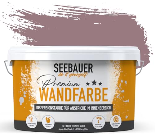 SEEBAUER diy Wandfarbe Lila 2,5L für Innen (No. 955 Plum Cake) Edelmatte Innenfarbe Brombeere - Violetttöne sehr hohe Deckkraft - Matt, Abwaschbar und Tropffrei von SEEBAUER diy