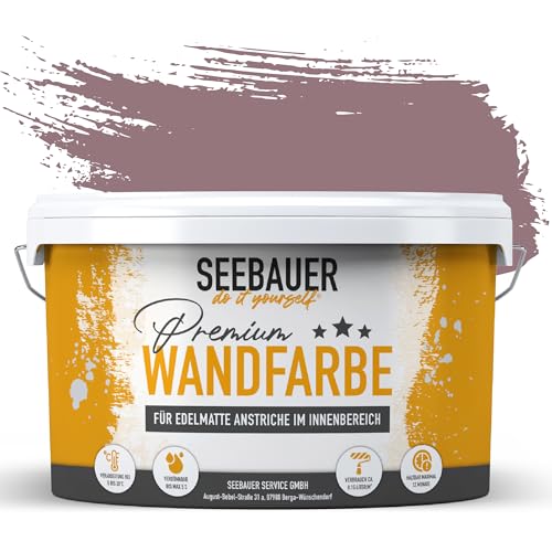 SEEBAUER diy Wandfarbe Lila 5L für Innen (No. 955 Plum Cake) Edelmatte Innenfarbe Brombeere - Violetttöne sehr hohe Deckkraft - Matt, Abwaschbar und Tropffrei von SEEBAUER diy