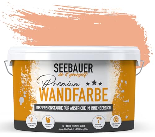 SEEBAUER diy® Wandfarbe Orange für Innen (No. 505 Bali Sunset 12,5 Liter) Edelmatte Orangetöne hohe Deckkraft von SEEBAUER diy