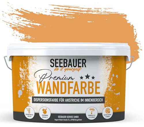 SEEBAUER diy® Wandfarbe Orange für Innen (No. 514 Tropical Taste 12,5 Liter) Edelmatte Orangetöne hohe Deckkraft von SEEBAUER diy