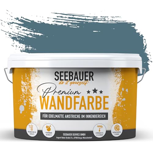 SEEBAUER diy Wandfarbe Blau 2,5L für Innen (No. 800 Baltic Sea) Edelmatte Innenfarbe Petrol - Blautöne sehr hohe Deckkraft - Matt, Abwaschbar und Tropffrei von SEEBAUER diy