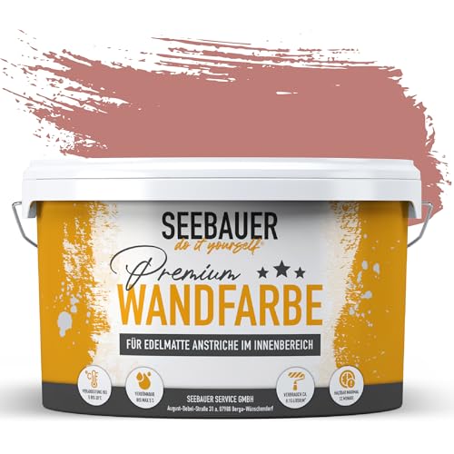 SEEBAUER diy Wandfarbe Rot 5L für Innen (No. 326 Cherry Kiss) Edelmatte rote Innenfarbe - Rottöne sehr hohe Deckkraft - Matt, Abwaschbar und Tropffrei von SEEBAUER diy