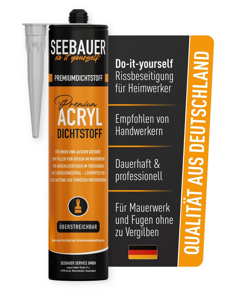 SEEBAUER diy Dichtstoff Premium-Acryl-Dichtstoff, Acryldichtstoff, Gebrauchsfertig, (1-tlg), Hoher Weißgrad, Sehr elastisch, Überstreichbar von SEEBAUER diy