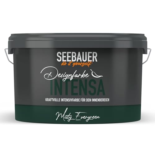 SEEBAUER diy Intensivfarbe INTENSA Grün 2,5L (Misty Evergreen) Edelmatte Wandfarbe Dunkelgrün - Innenfarbe sehr hohe Deckkraft - Matt, Abwaschbar und Tropffrei von SEEBAUER diy