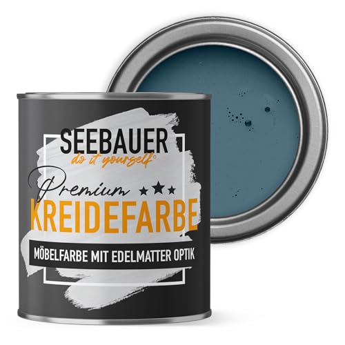 SEEBAUER diy Kreidefarbe für Möbel Blau 750ml für Innen (No. 800 Baltic Sea) Möbelfarbe ohne Schleifen - Holzfarbe extra matt - Holzlack, Möbellack hohe Deckkraft von SEEBAUER diy