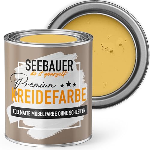 SEEBAUER diy Kreidefarbe für Möbel Gelb 750ml für Innen (No. 445 Maple Leaf) Möbelfarbe ohne Schleifen - Holzfarbe extra matt - Holzlack, Möbellack hohe Deckkraft von SEEBAUER diy