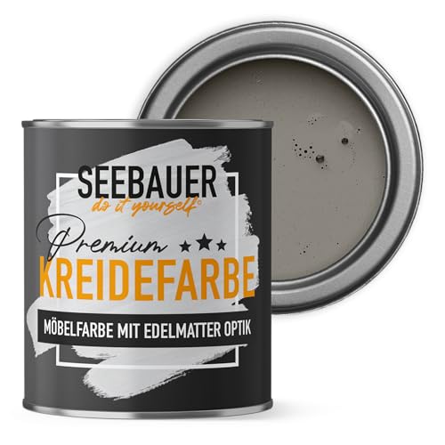 SEEBAUER diy Kreidefarbe für Möbel Grau 375ml für Innen (No. 202 Smooth Grey) Möbelfarbe ohne Schleifen - Holzfarbe extra matt - Holzlack, Möbellack hohe Deckkraft von SEEBAUER diy
