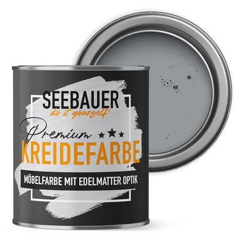 SEEBAUER diy Kreidefarbe für Möbel Grau 375ml für Innen (No. 218 Grey Stone) Möbelfarbe ohne Schleifen - Holzfarbe extra matt - Holzlack, Möbellack hohe Deckkraft von SEEBAUER diy