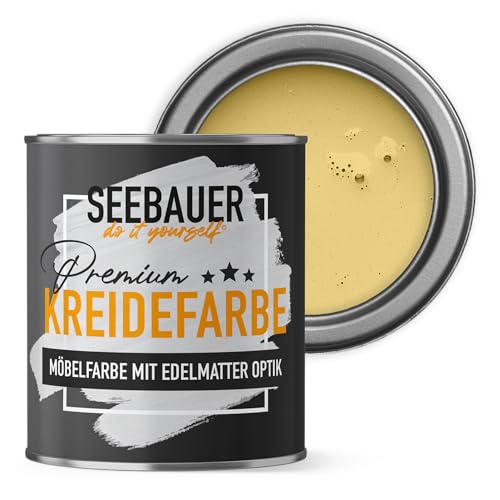 SEEBAUER diy Kreidefarbe für Möbel Hellgelb 750ml für Innen (No. 447 Maple Leaf) Möbelfarbe ohne Schleifen - Holzfarbe extra matt - Holzlack, Möbellack hohe Deckkraft von SEEBAUER diy