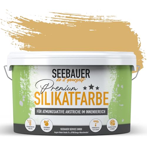 SEEBAUER diy Silikatfarbe Beige 2,5L für Innen (No. 400 Banana Splitt) Atmungsaktive Mineralfarbe für Allergiker - Abwaschbare Wandfarbe - Beigetöne hohe Deckkraft von SEEBAUER diy