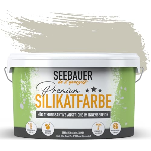 SEEBAUER diy Silikatfarbe Hellbraun 5L für Innen (No. 665 Khaki Fruit) Atmungsaktive Mineralfarbe für Allergiker - Abwaschbare Wandfarbe - Brauntöne hohe Deckkraft von SEEBAUER diy