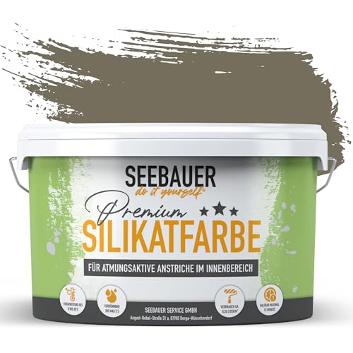 SEEBAUER diy Silikatfarbe Dunkelbraun 5L für Innen (No. 660 Khaki Fruit) Atmungsaktive Mineralfarbe für Allergiker - Abwaschbare Wandfarbe - Brauntöne hohe Deckkraft von SEEBAUER diy