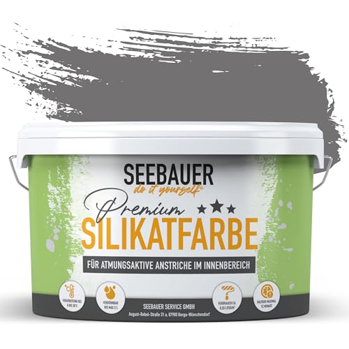 SEEBAUER diy Silikatfarbe Dunkelgrau 2,5L für Innen (No. 230 Misty Moor) Atmungsaktive Mineralfarbe für Allergiker - Abwaschbare Wandfarbe - Grautöne hohe Deckkraft von SEEBAUER diy
