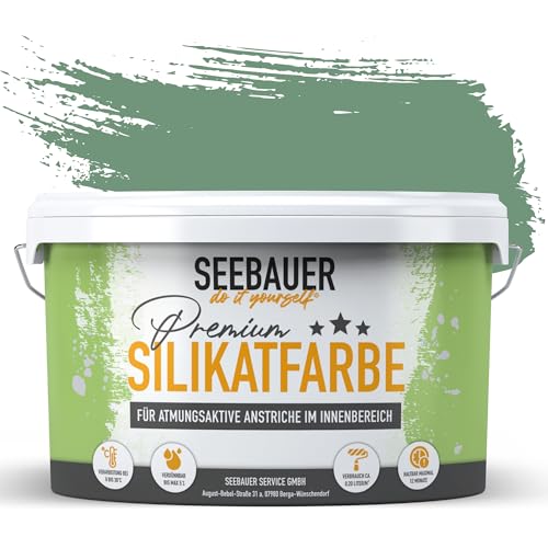 SEEBAUER diy Silikatfarbe Grün 2,5L für Innen (No. 754 Lime Tingle) Atmungsaktive Mineralfarbe für Allergiker - Abwaschbare Wandfarbe - Grüntöne hohe Deckkraft von SEEBAUER diy