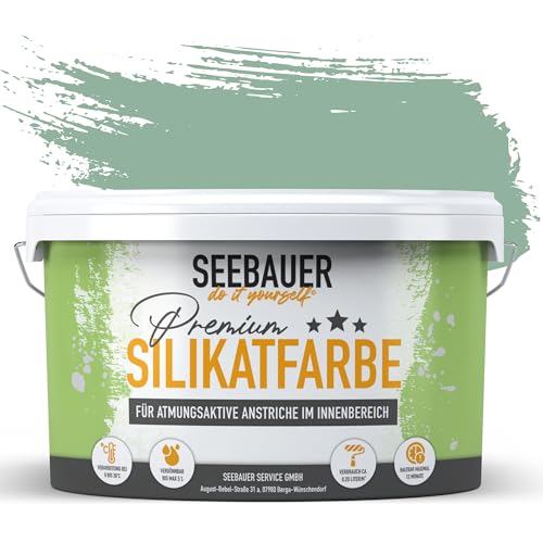 SEEBAUER diy Silikatfarbe Grün 2,5L für Innen (No. 756 Lime Tingle) Atmungsaktive Mineralfarbe für Allergiker - Abwaschbare Wandfarbe - Grüntöne hohe Deckkraft von SEEBAUER diy