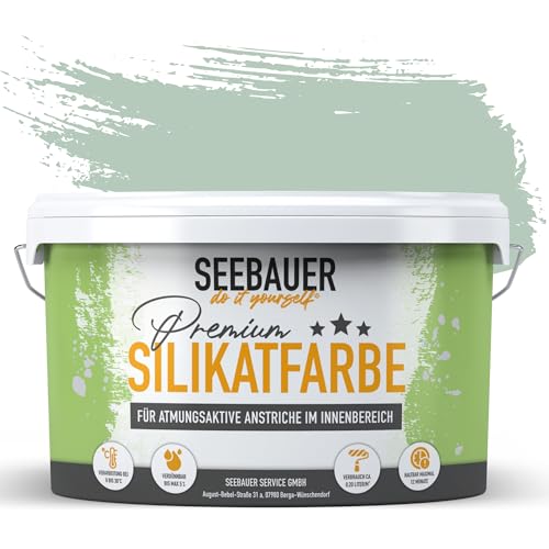 SEEBAUER diy Silikatfarbe Hellgrün 5L für Innen (No. 758 Lime Tingle) Atmungsaktive Mineralfarbe für Allergiker - Abwaschbare Wandfarbe - Grüntöne hohe Deckkraft von SEEBAUER diy