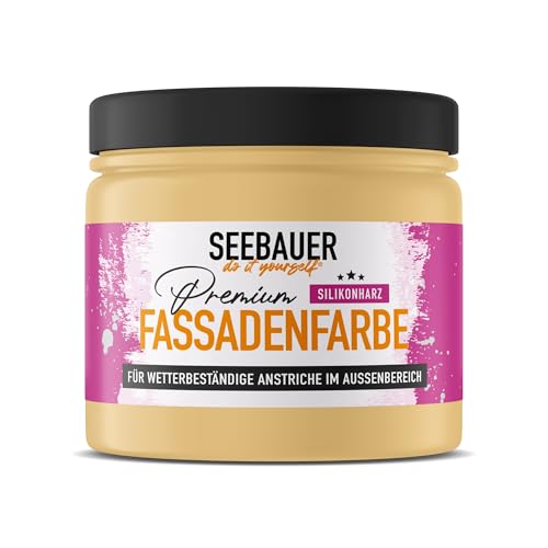 SEEBAUER diy Silikonharz-Fassadenfarbe Beige 300ML für Außen (No. 402 Banana Split) Selbstreinigende Fassadenfarbe mit Lotuseffekt - Geeignet für Putz, Mauerwerk und Beton von SEEBAUER diy