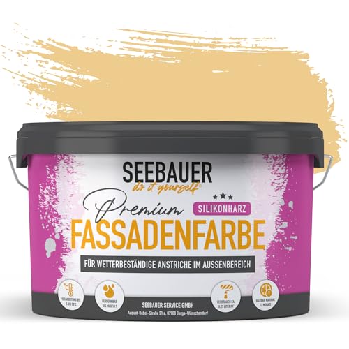 SEEBAUER diy Silikonharz-Fassadenfarbe Beige 5L für Außen (No. 402 Banana Split) Selbstreinigende Fassadenfarbe mit Lotuseffekt - Geeignet für Putz, Mauerwerk und Beton von SEEBAUER diy