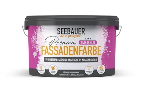 SEEBAUER diy Silikonharz-Fassadenfarbe Blau 10L für Außen (No. 815 Blue Ridge) Selbstreinigende Fassadenfarbe mit Lotuseffekt - Geeignet für Putz, Mauerwerk und Beton von SEEBAUER diy