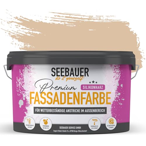 SEEBAUER diy Silikonharz-Fassadenfarbe Braun 2,5L für Außen (No. 616 Beech Wood) Selbstreinigende Fassadenfarbe mit Lotuseffekt - Geeignet für Putz, Mauerwerk und Beton von SEEBAUER diy