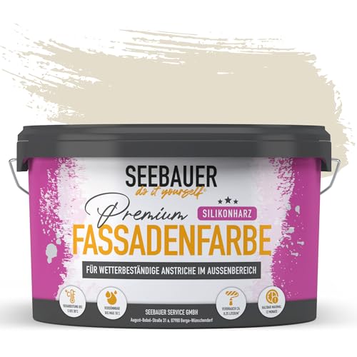 SEEBAUER diy Silikonharz-Fassadenfarbe Braun 5L für Außen (No. 640 Mace Flower) Selbstreinigende Fassadenfarbe mit Lotuseffekt - Geeignet für Putz, Mauerwerk und Beton von SEEBAUER diy