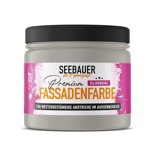 SEEBAUER diy Silikonharz-Fassadenfarbe Grau 300ML für Außen (No. 204 Smooth Grey) Selbstreinigende Fassadenfarbe mit Lotuseffekt - Geeignet für Putz, Mauerwerk und Beton von SEEBAUER diy