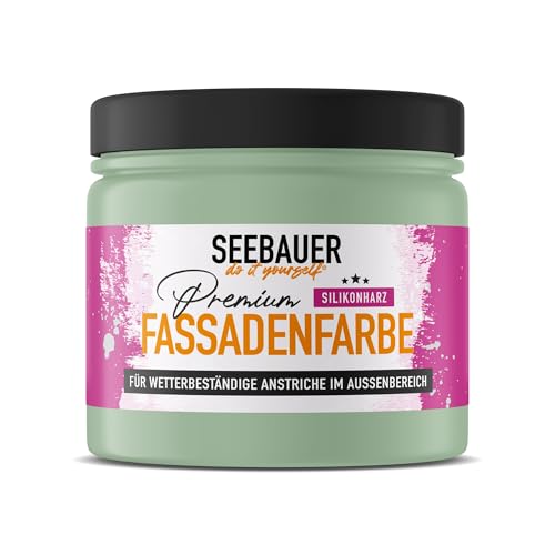 SEEBAUER diy Silikonharz-Fassadenfarbe Grün 300ML für Außen (No. 744 Sweet Kiwi) Selbstreinigende Fassadenfarbe mit Lotuseffekt - Geeignet für Putz, Mauerwerk und Beton von SEEBAUER diy