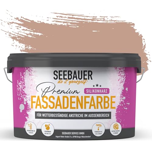 SEEBAUER diy Silikonharz-Fassadenfarbe Rot 10L für Außen (No. 300 Apricot Dream) Selbstreinigende Fassadenfarbe mit Lotuseffekt - Geeignet für Putz, Mauerwerk und Beton von SEEBAUER diy