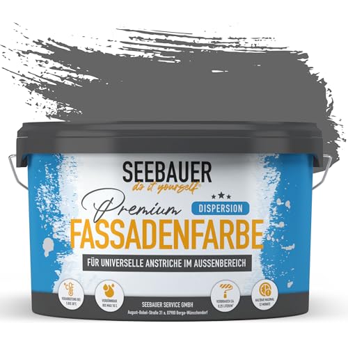 SEEBAUER diy Universal-Fassadenfarbe Grau 5L für Außen (No. 236 Graphite Grey) Hoch deckende Fassadenfarbe mit Wetterschutz - Geeignet für Putz, Mauerwerk und Beton von SEEBAUER diy